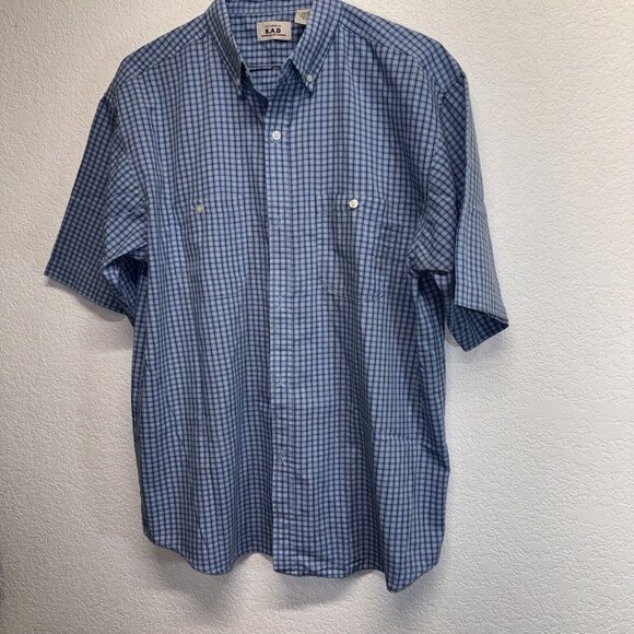 MEN’S K.A.D CLOTHING SHIRT XL PLAID BLUE & WHITE PLAID SHORT SLEEVES VINTAGE - Picture 4 of 6